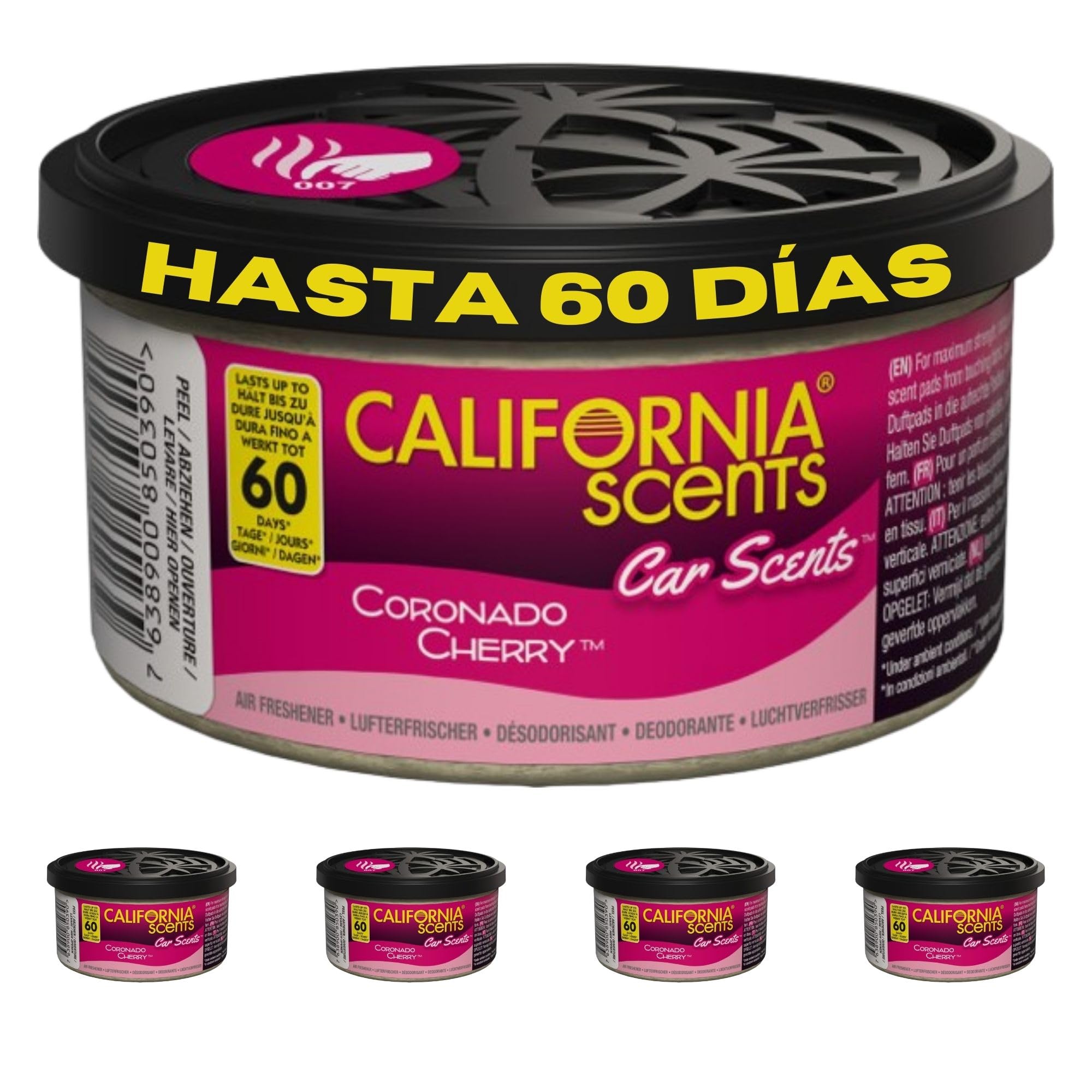 California Scents CCS-407TR MC Air Freshener, Coronado Cherry (Pack of 4) Lasts up for 60 Days Refreshing Fragrance, Environmentally Friendly, Light Weight Organic Product, Recyclable, Adjustable Vented Lid, Tray of 4 Canisters, Use for Home Car Van Office