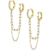 Shownee Tassel Chain Small Gold Hoop Dangle Earring For Women Huggie Earring Heart Star CZ 14K Gold Plated Fashion Jewelry Friendship Gift