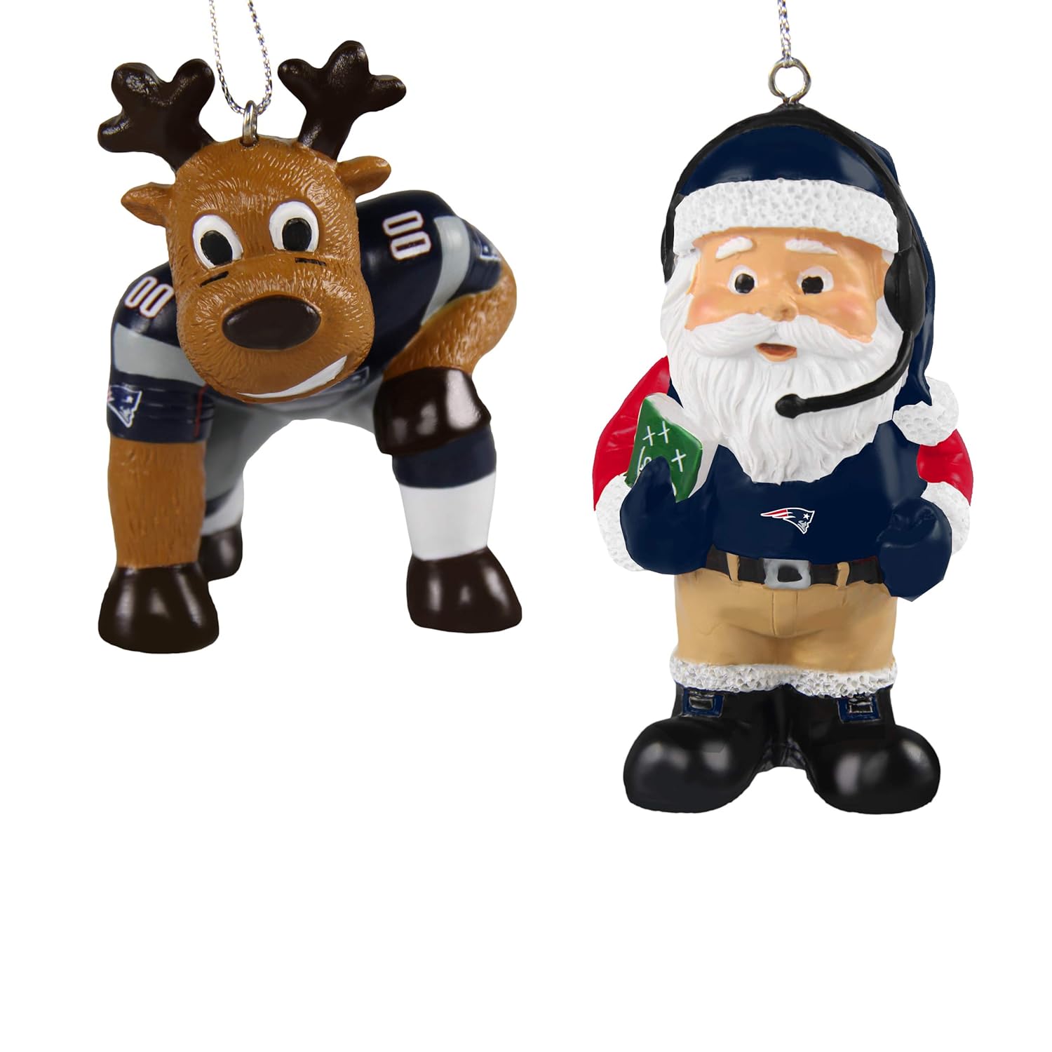 FOCO NFL New England Patriots Reindeer Games Santa 2 Pack Ornament Set Team Color