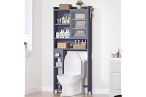 Cozivolife Over The Toilet Storage Cabinet with Acrylic Door Panel and Paper Towel Drawer, Bamboo Space Saver Shelf, Bathroom Organizer Rack Above WC (Without Power Strip, Grey)