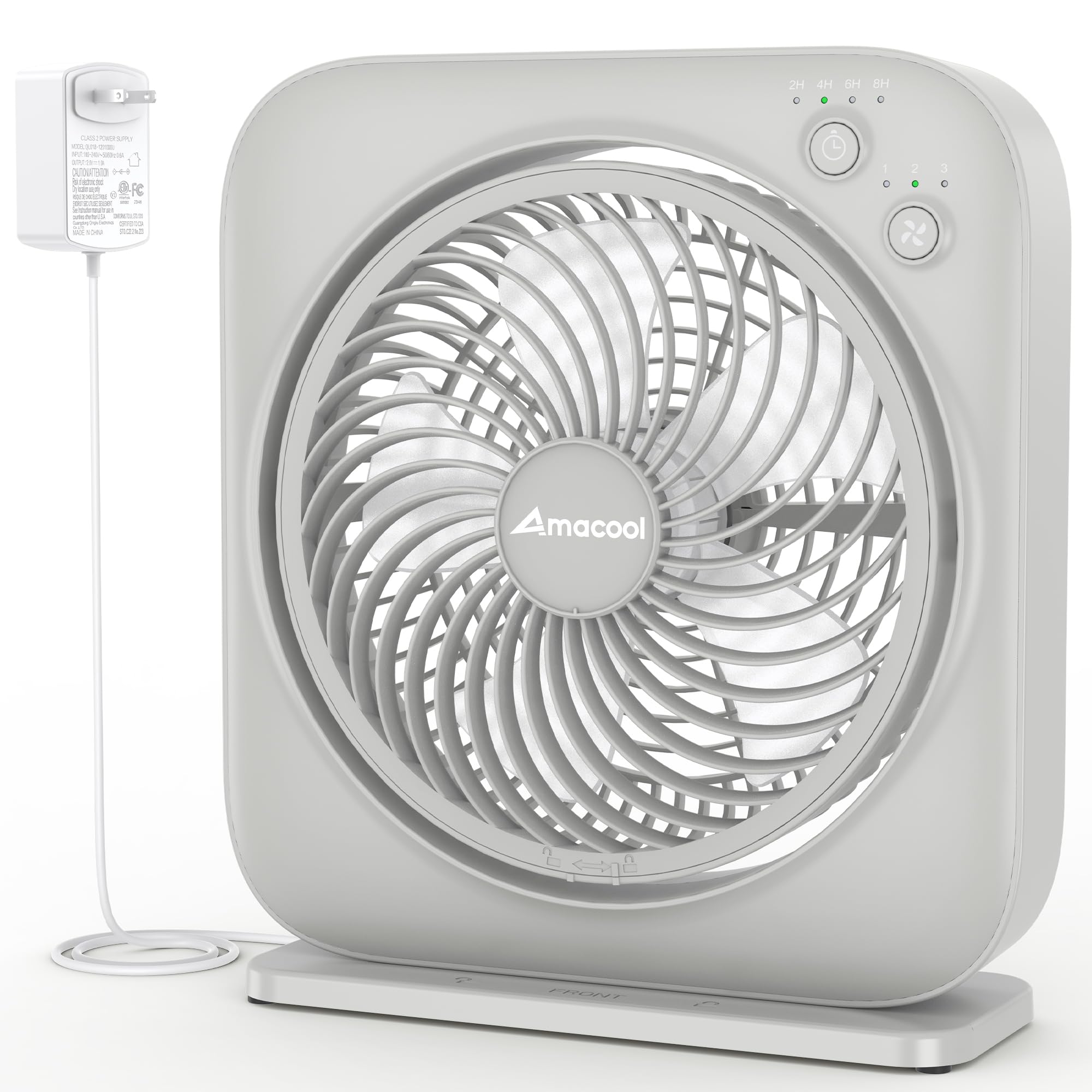 Photo 1 of AMACOOL Table Fan, 12 inch Box Fan with 3 Adjustable Speeds & 8HRS Timer, Adjustable Angle Quiet Air Circulator, Desktop Fan for Bedroom Bathroom Kitchen Office, AC Adapter Included (Grey)