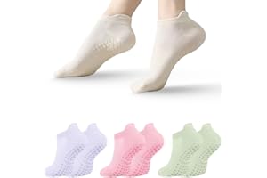 Pilates Socks Grip Socks for Women, Non-Slip Yoga Socks with Anti-Skid Grips, Breathable Cotton Crew Slouch Sock for Yoga