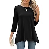 LOMON 3/4 Sleeve Tunic Tops for Women Loose Fit Dressy Casual Blouse Flowy Shirts to Wear with Leggings S-3XL