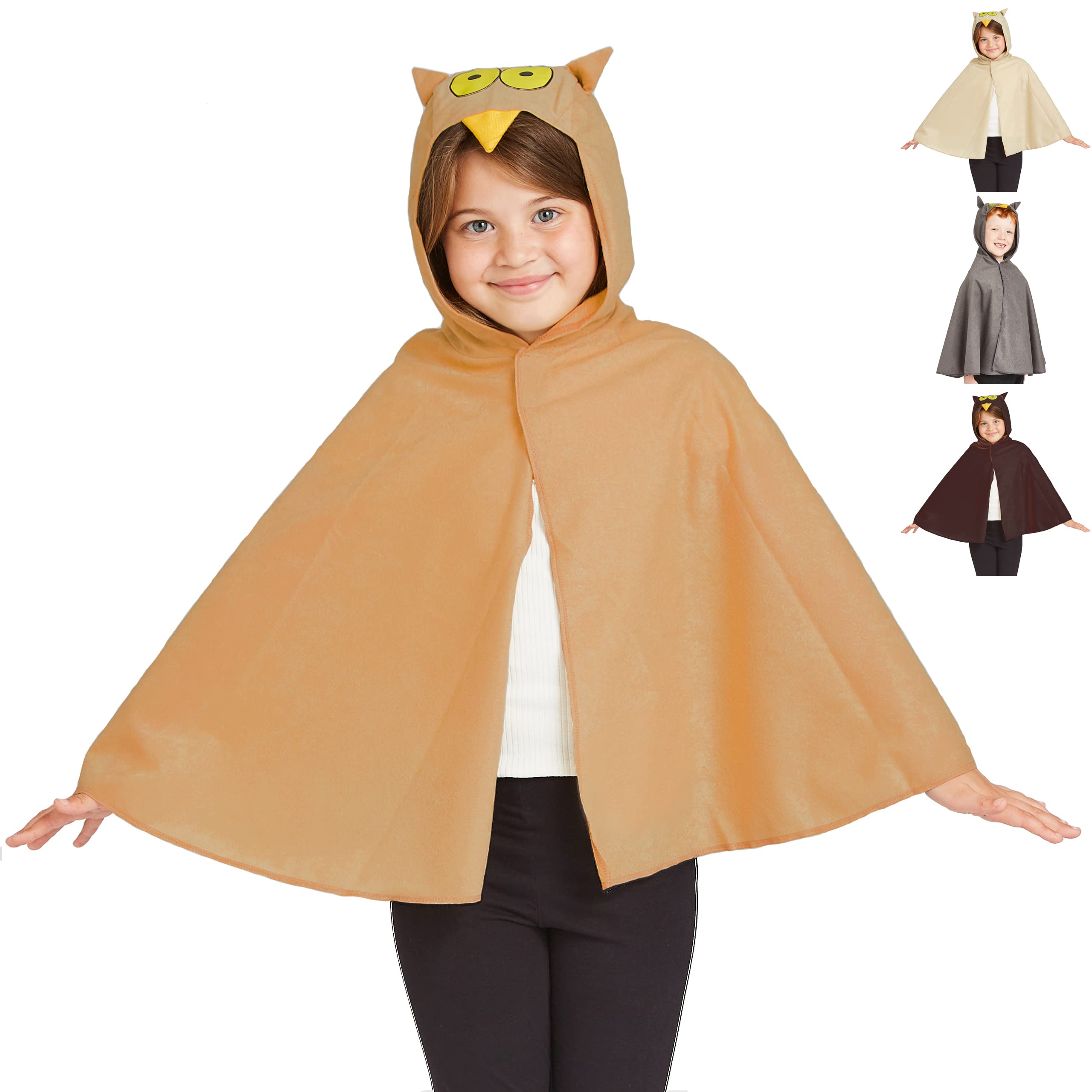 Charlie Crow Tawny Owl cape costume for kids. One Size. Fits 3-8 Years.