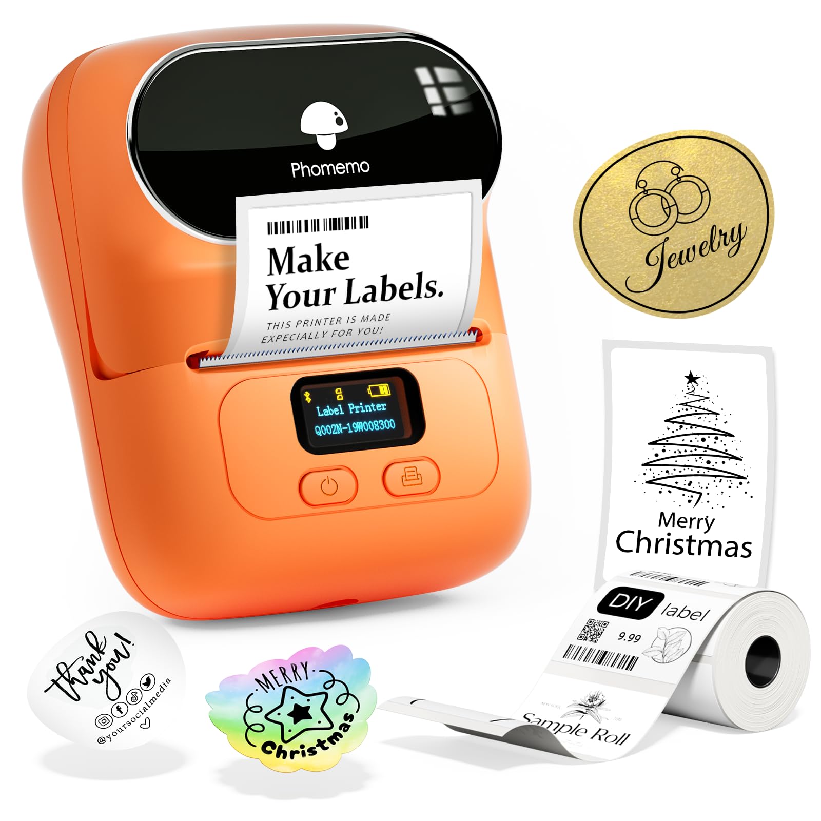 Phomemo M110 Portable Wireless Thermal Label Printer, Bluetooth Label Maker Machine for iOS And Android Phone, Barcode Printer for School, Retail, Home and Office, with 1 Labelroll