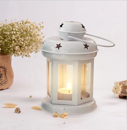 Tied Ribbons Lanterns Decoration With Tealight Candle (White)