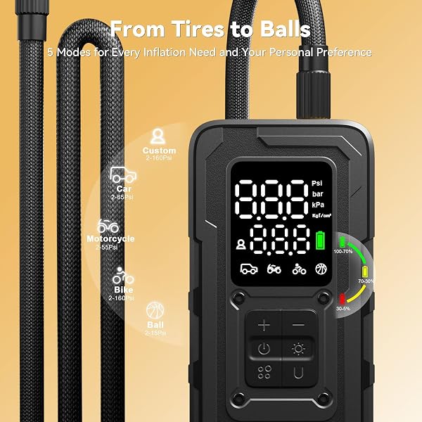 MODARI TIRE INFLATOR PORTABLE AIR COMPRESSOR – 4X FASTER 160 PSI PORTABLE AIR PUMP FOR CARS – CORDLESS TIRE INFLATORS WITH GAUGE – PORTABLE TIRE INFLATOR FOR CAR, PICKUP, BIKE AND MORE