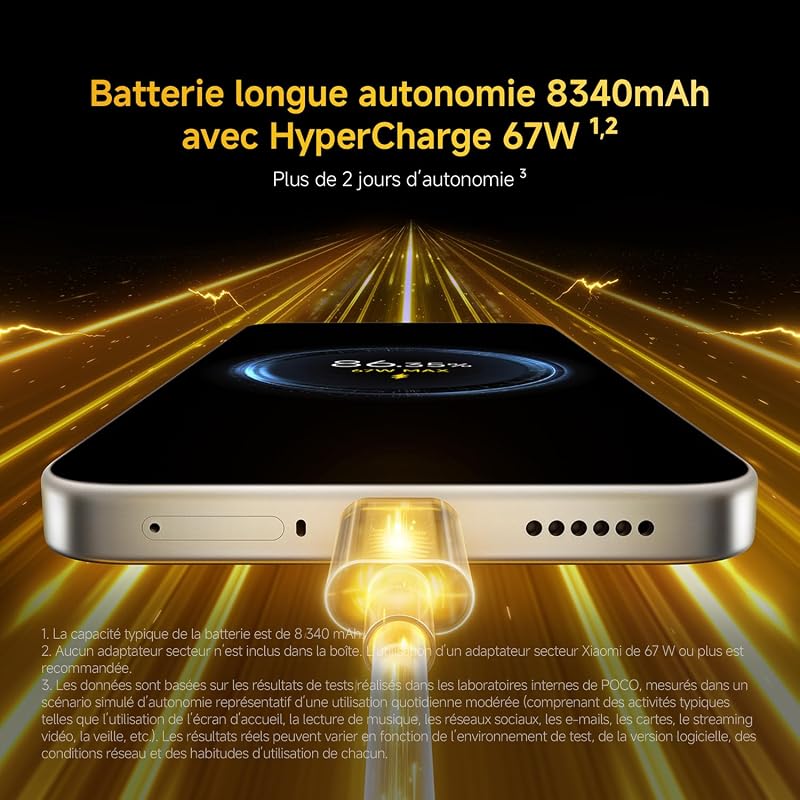 POCO X8, Smartphone 8+256 Go, Noir, Batterie 8340 mAh, Charge 67 W