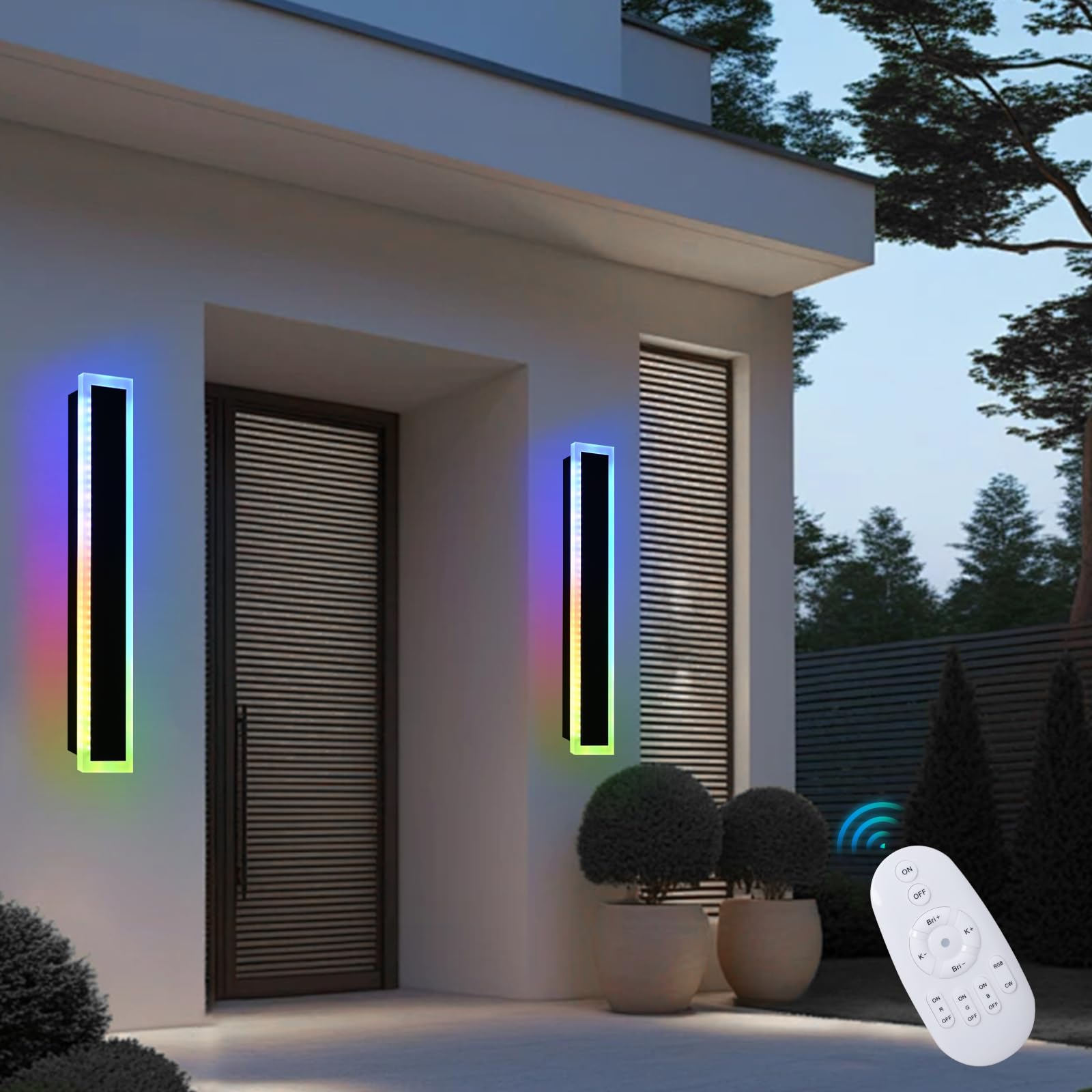 Photo 1 of 2 Pack Modern RGB Outdoor Wall Light,32 inch Led Wall Lights Fixture,Dimmable Wall Sconce Lights,Long Exterior lighting Fixtures with Control Remote,Outside RGB LED Long Lights for Porch,Patio,Garage