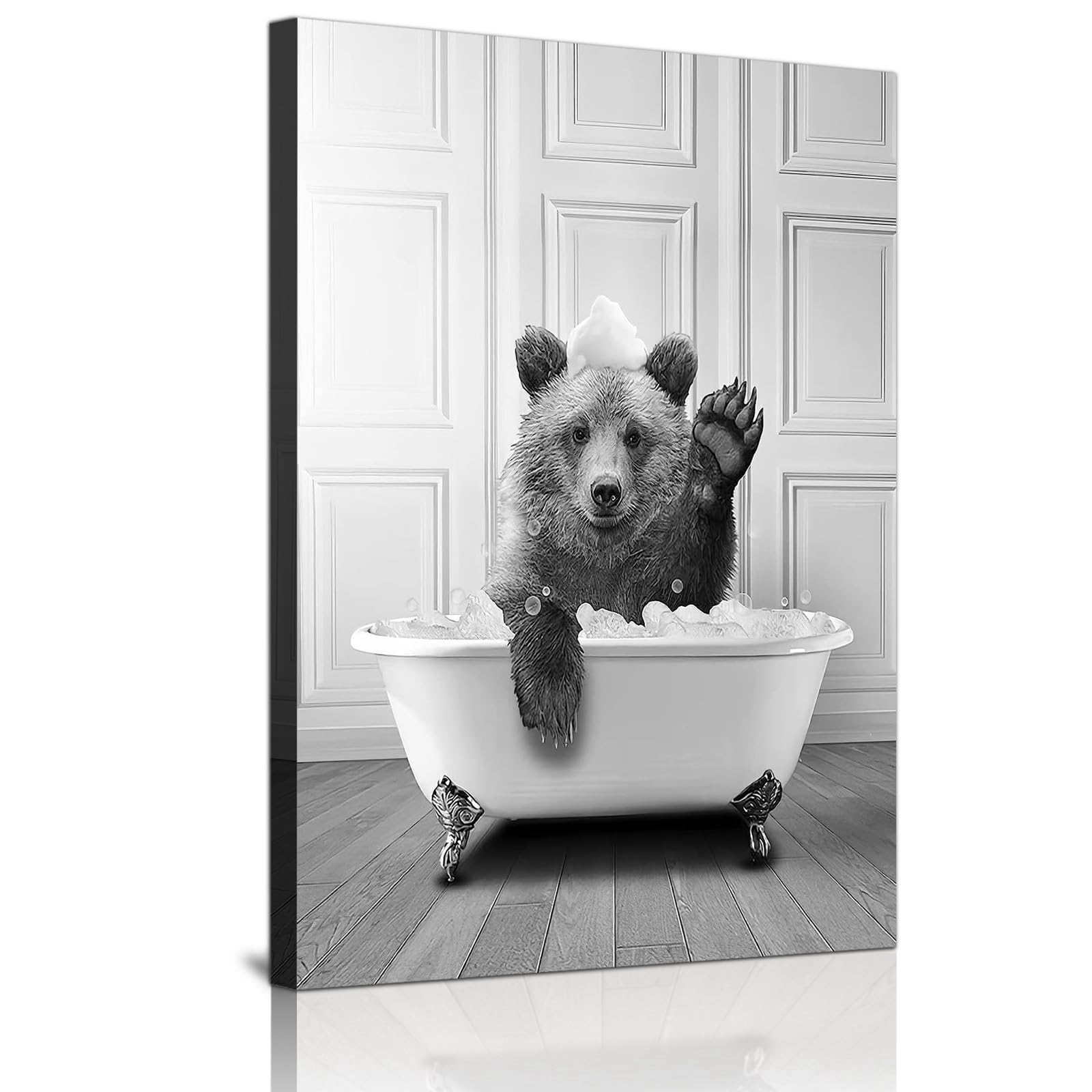 QPLGTU Bathroom Home Background Wall Decoration Poster, Black and White Highland Cow Decoration Photo Wallpaper, Fun Animal Print Poster, Frameless (Bear, 20x30cm)