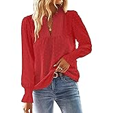 Falechay Boho Tops for Women V Neck Blouses Flowy Swiss Dot Dressy Casual Lace Womens Long Sleeve Shirts Trendy 2026