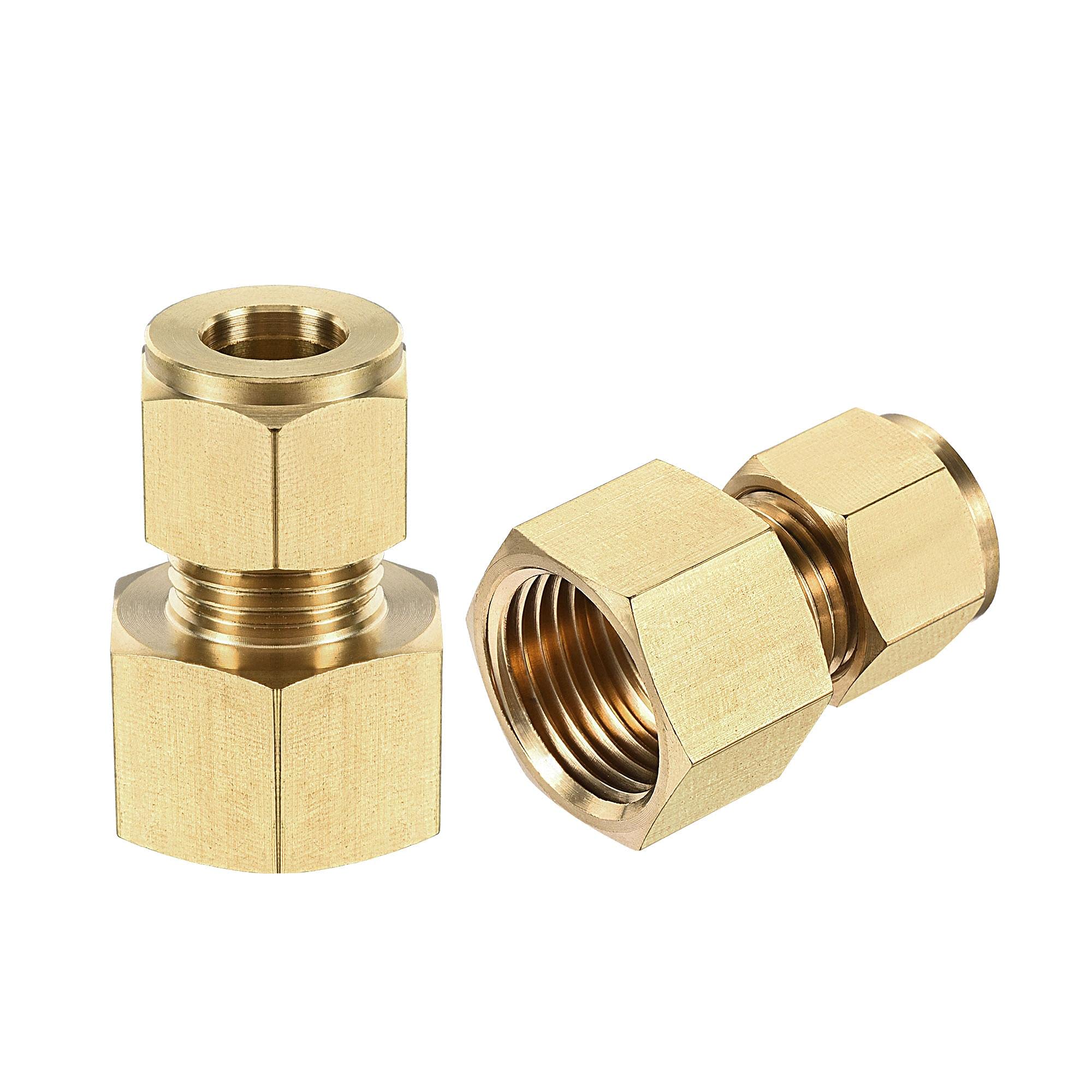 sourcing map Compression Tube Fitting G1/2 Female Thread x 10mm Tube OD Straight Coupling Adapter Brass, Pack of 2