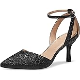 mysoft Women's Pumps Shoes Pointed Toe Kitten Low Heels Stiletto Ankle Strap Closed Toe Wedding Party Dress Sandals