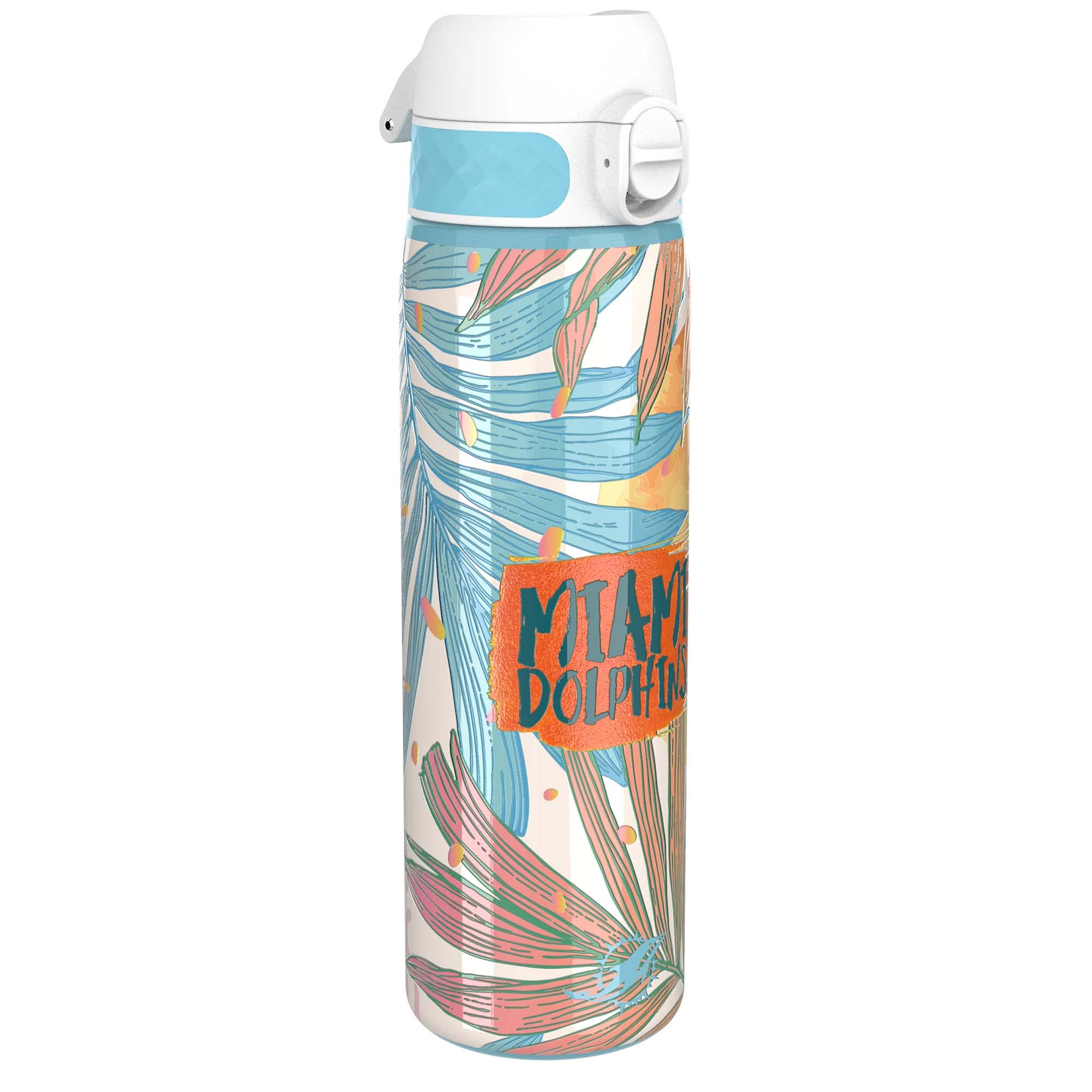 Ion8 NFL Miami Dolphins Lightweight Steel Water Bottle, 600 ml/20 oz, Non-Insulated, Leak Proof, Easy to Open, Secure Lock, Dishwasher Safe, Flip Cover, Fits Cup Holders, Metal Water Bottle — image 1