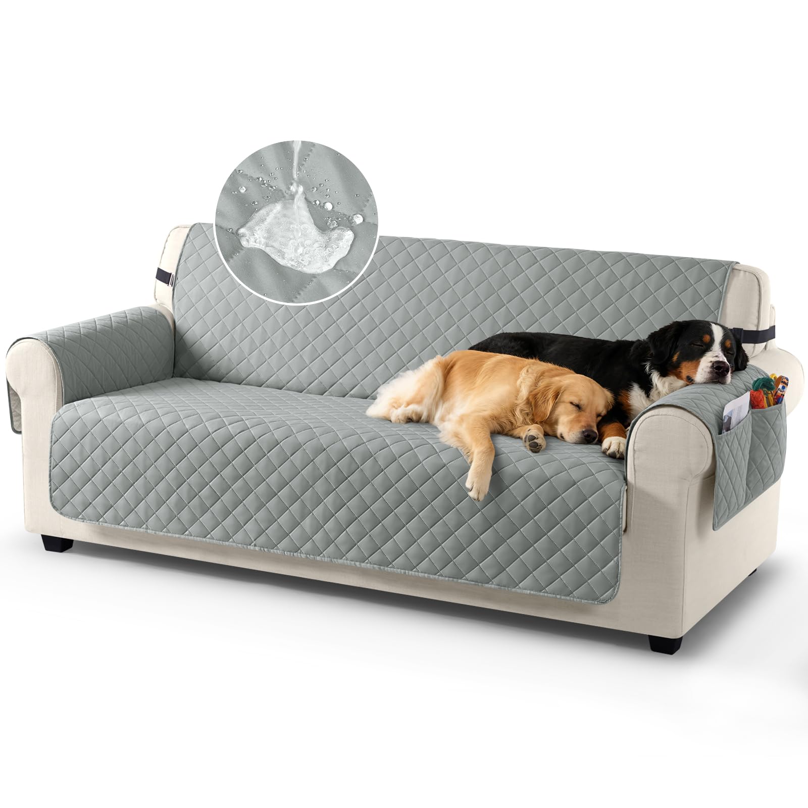 TAOCOCO Sofa Slipcovers 100% Waterproof Sofa Covers 3 Seater,Settee Covers with Storage Pockets,Anti Slip Couch Covers,Washable Sofa Protector for Kids/Dogs/Pets(Grey)