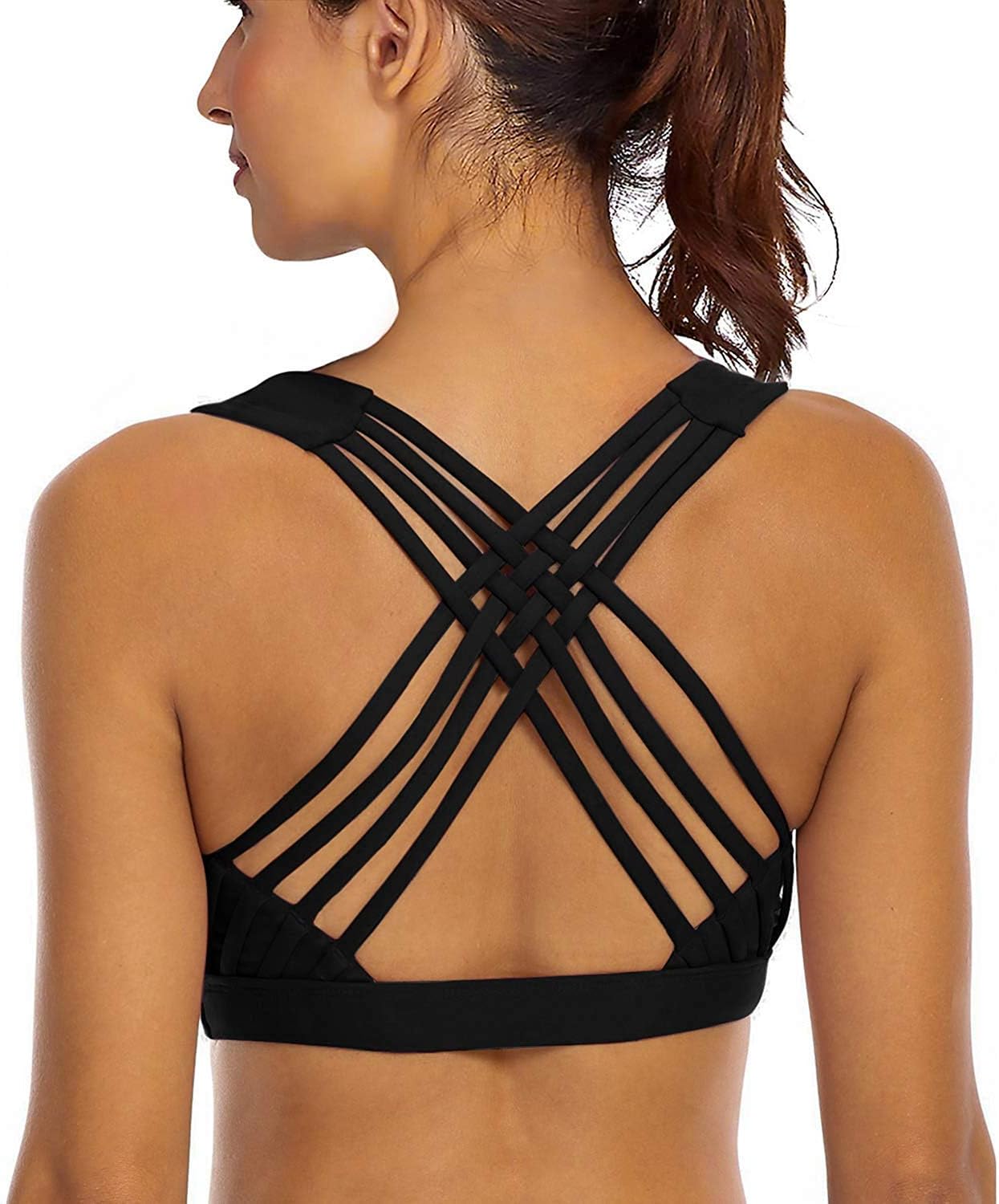 YIANNASports Bras for Women Cross Back Padded Sports Bra Medium Support Workout Running Yoga Bra