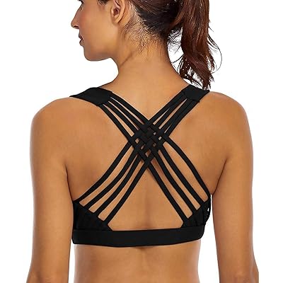 YIANNA Sports Bras for Women - Strappy Sports Bra Padded for Yoga, Running, Fitness - Athletic Gym Tops