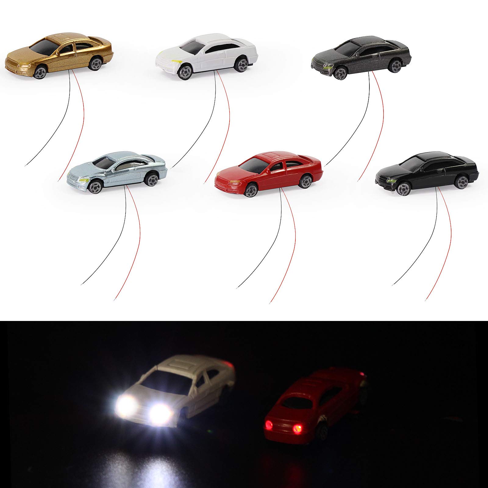 Evemodel 12PCS 1:200 Z Scale Model Lighted Cars With 12V LEDs Lights for Building Layout