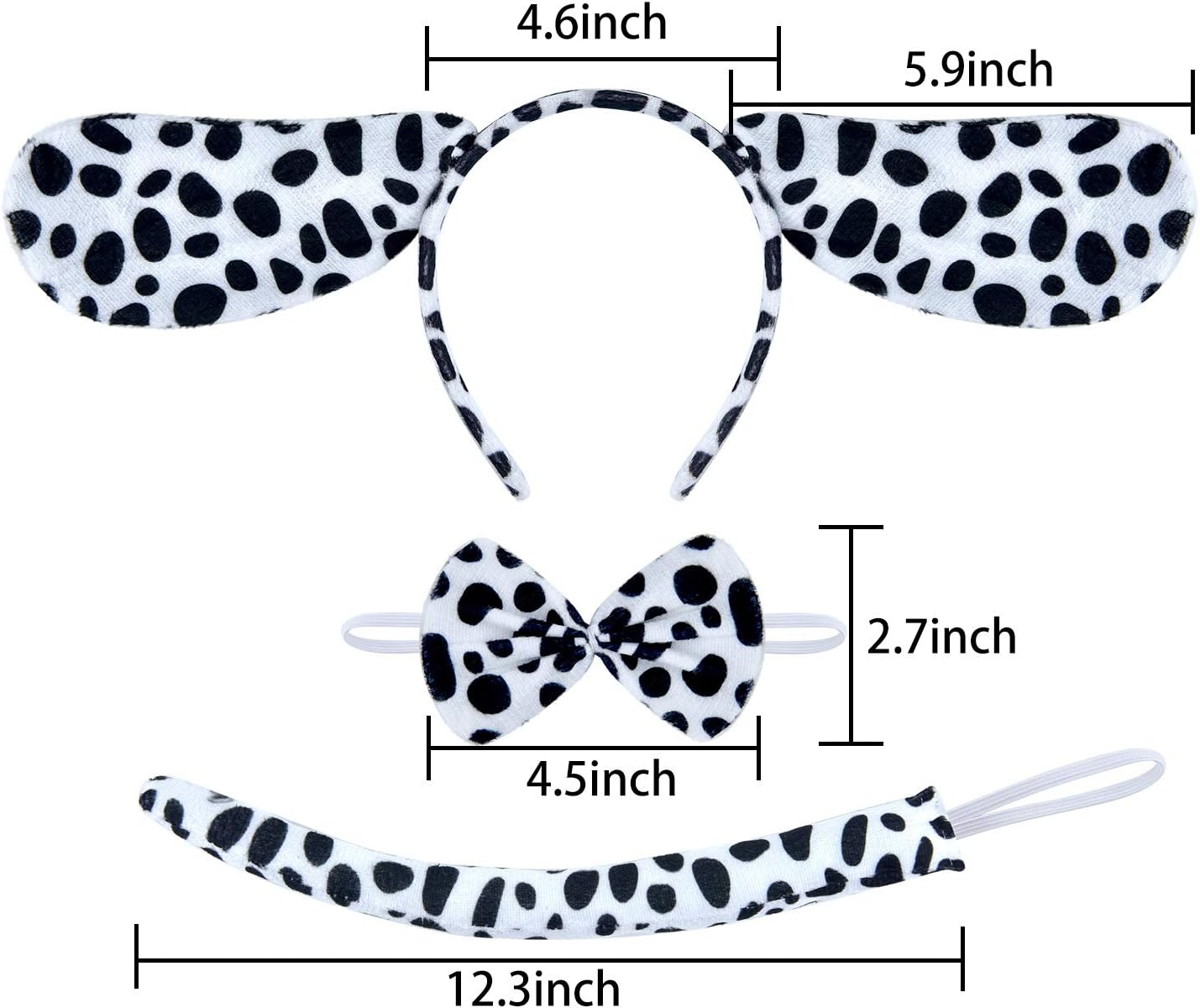Coopay 9 Pieces Christmas Dalmatian Costume Set Dog Ears Headband Kit Include Dalmatian Ears Headbands Bow Tie and Dalmatian Tail for Christmas Halloween New Year Cosplay Costume or Party Decoration: Toys & Games