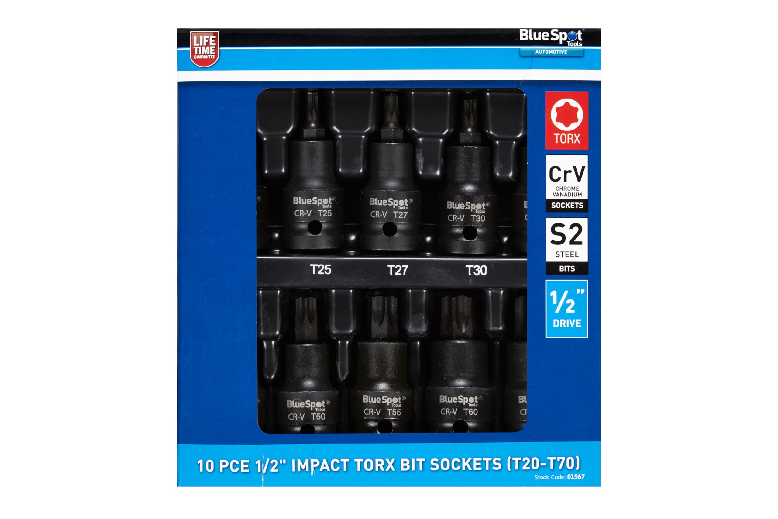 Blue Spot Tools 10 PCE 1/2" Impact Torx Bit Socket (T20-T70)