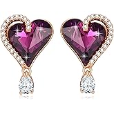 Austrian Crystal Heart Stud Earrings for Women Trendy Halo Drop Earrings 14K Gold Plated Hypoallergenic Jewelry