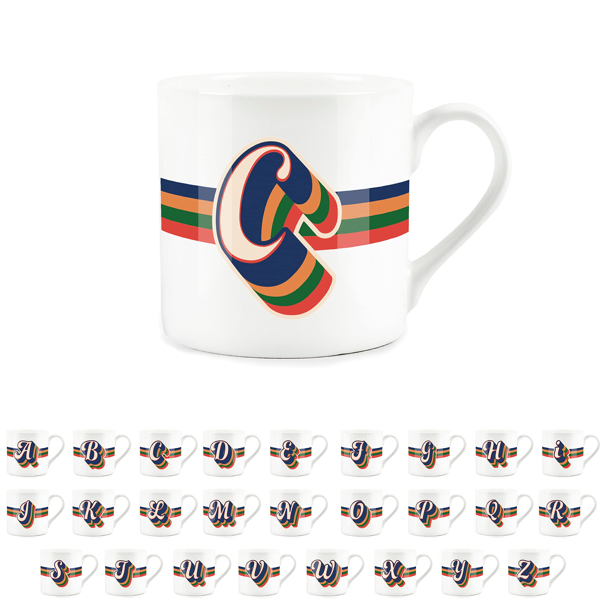 Purely Home Retro Alphabet Letter C Mug - Bone China White Coffee Tea Present Personalised Initial Gift