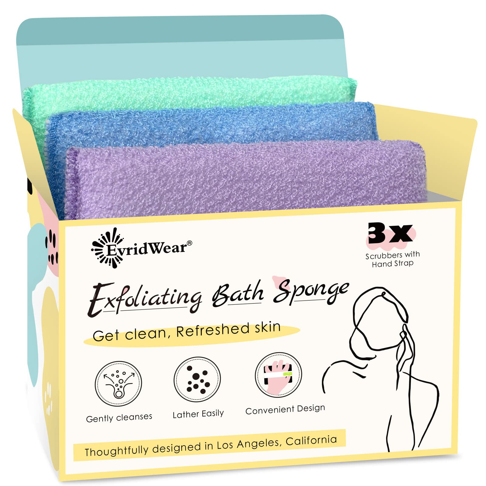 Photo 1 of Evridwear Exfoliating Bath Sponge, Daily Skincare Body Scrubbers Loofah Shower Pads with Strap for Body Cleansing, Dead Skin Cell Remover, 3 Count Value Pack(Macaroon)