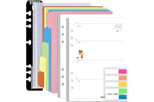 Rancco A5 Planner Inserts Weekly Planner Refills, 90 Pages Colorful 6-Ring Loose-leaf Paper Binder Inserts w/Divider, PVC Pouch, Ruler, Index Tab for Journal, Filofax, Double-sided, Undated, 8.3x5.6"