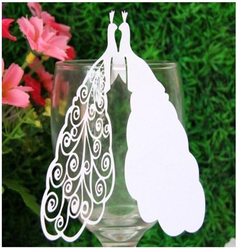 ColorMax 50Pcs Laser Cut Peacock Wedding Party Table Name Cards Place Cards Decoration Paper