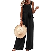 Ekouaer Women's Casual Overalls Loose Wide Leg Jumpsuits Summer Boho Floral Printed Baggy Rompers with Pockets