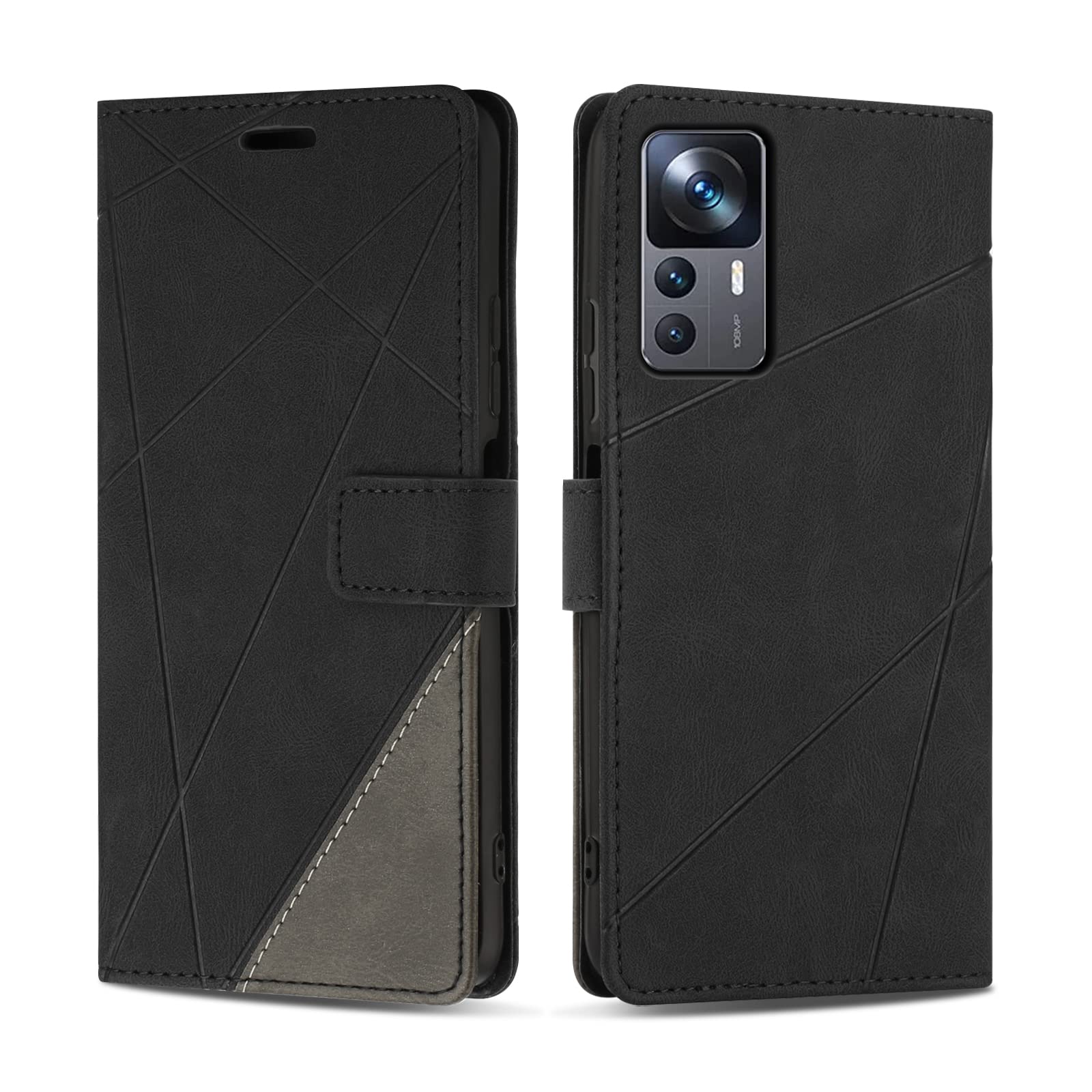 SONWO Case for Xiaomi 12T / 12T Pro, PU Leather Flip Wallet Case Magnetic Closure Cover Card Slots Phone Case for Xiaomi 12T / 12T Pro, Black