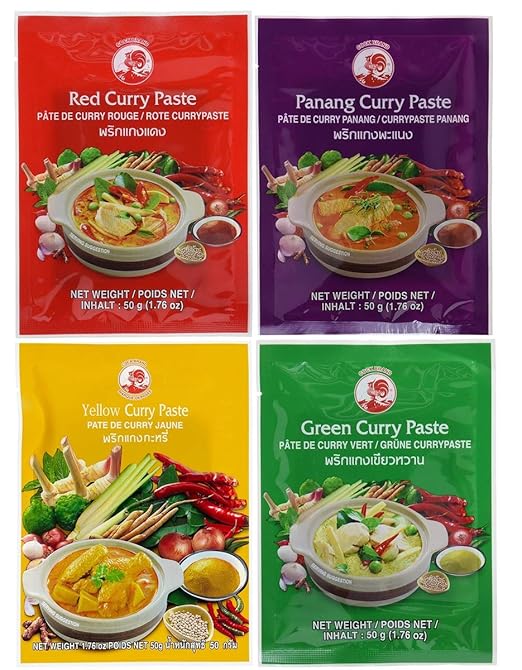 COCK 4 verschiedene Curry Paste je 50g [Rote, Gelbe, Grüne, Panang]