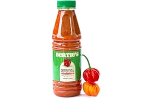 Bertie's Original Pepper Sauce (17 Oz/500ml) | Great Flavour And Heat | Made With Fresh Trinidad Moruga Red And Scotch Bonnet Yellow Peppers | Tastes Like Home Made