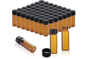 YOUNTHYE 4ml Amber Glass Sample Vials with Black Caps - 100 Pack, 45x14.7mm, 8mm Inner Neck, PE Lined Screw Thread Caps for E