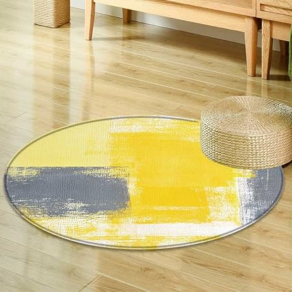 Tapis Rond Gris Et Jaune Abstrait Peinture Pour Salon Salle