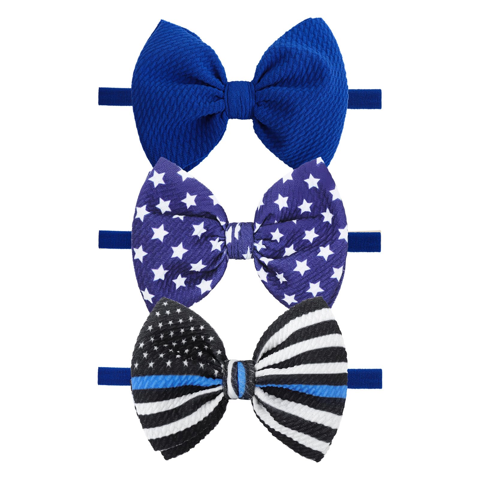Photo 1 of YanJie Baby Bows Nylon Blue Headbands for Infant Girls Police Support Hair Bow for Newborn Toddler National Police Week Hair Accessories Blue Line Flag