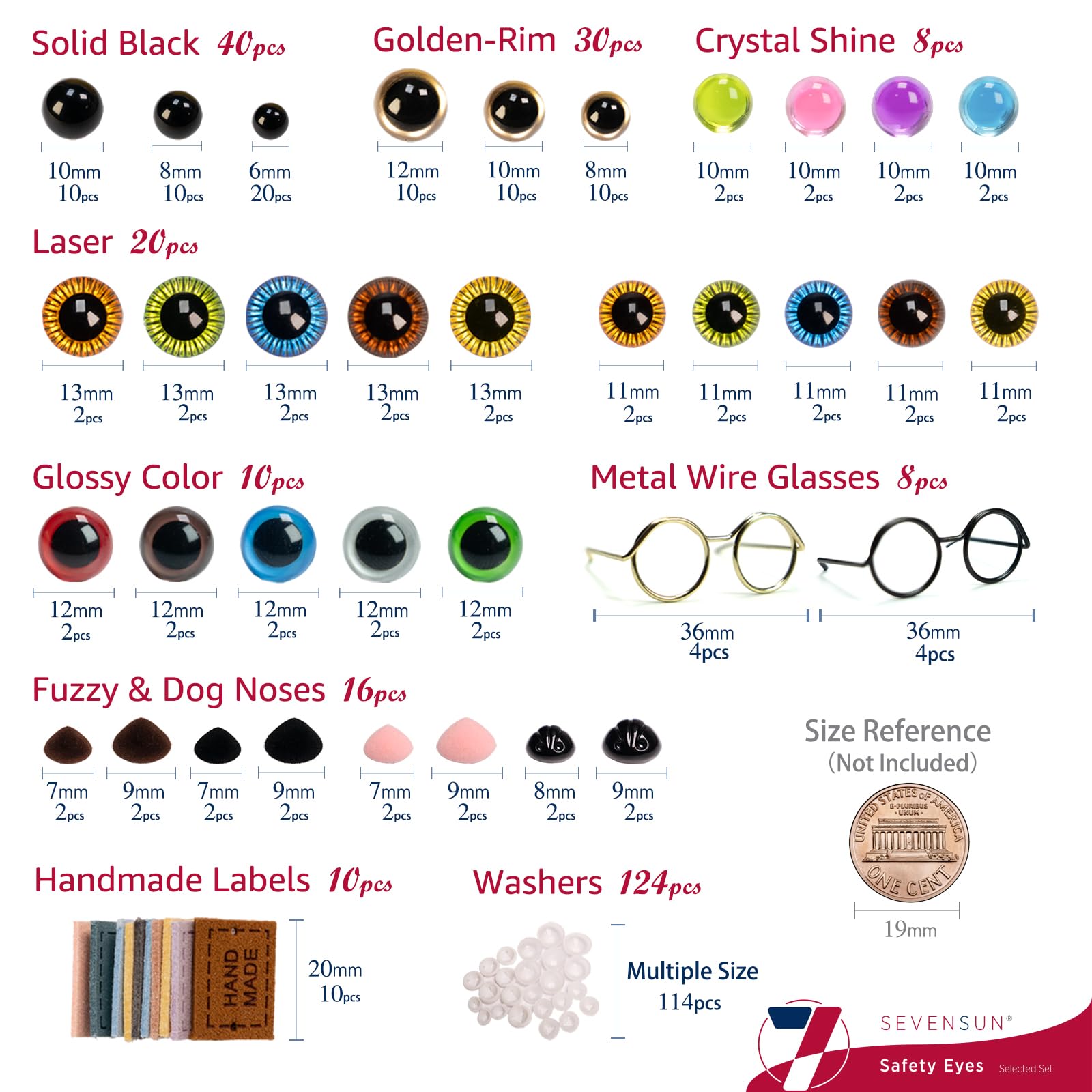 SEVENSUN 266 PCS Safety Eyes for Crocheting, Crochet Safety Eyes and Noses for Amigurumi Crochet Animals Craft Doll Eye Glasses