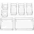 SMARTAKE 7-Piece Drawer Organizer with Non-Slip Silicone Pads, 4-Size Desk Drawer Organizer Trays Storage Tray for Makeup, Jewelries, Utensils in Bedroom Dresser, Office and Kitchen (Clear)