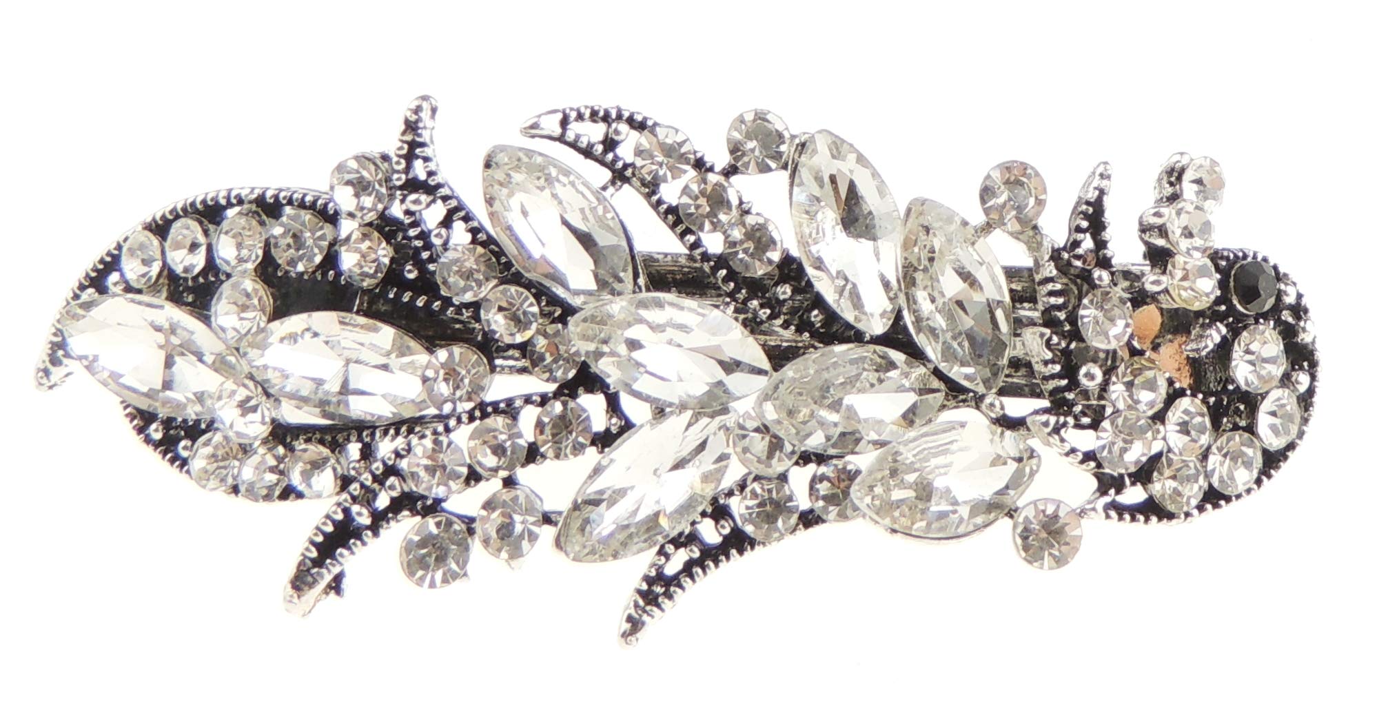 Womens Girls Crystal Rhinestone Diamante Wedding Birthday Party Evening School Ponytail Fine Medium Bridal Hair Accessories Occasion Barrette Hairpin Grip French Spring Clip Silver Tone Small Peacock