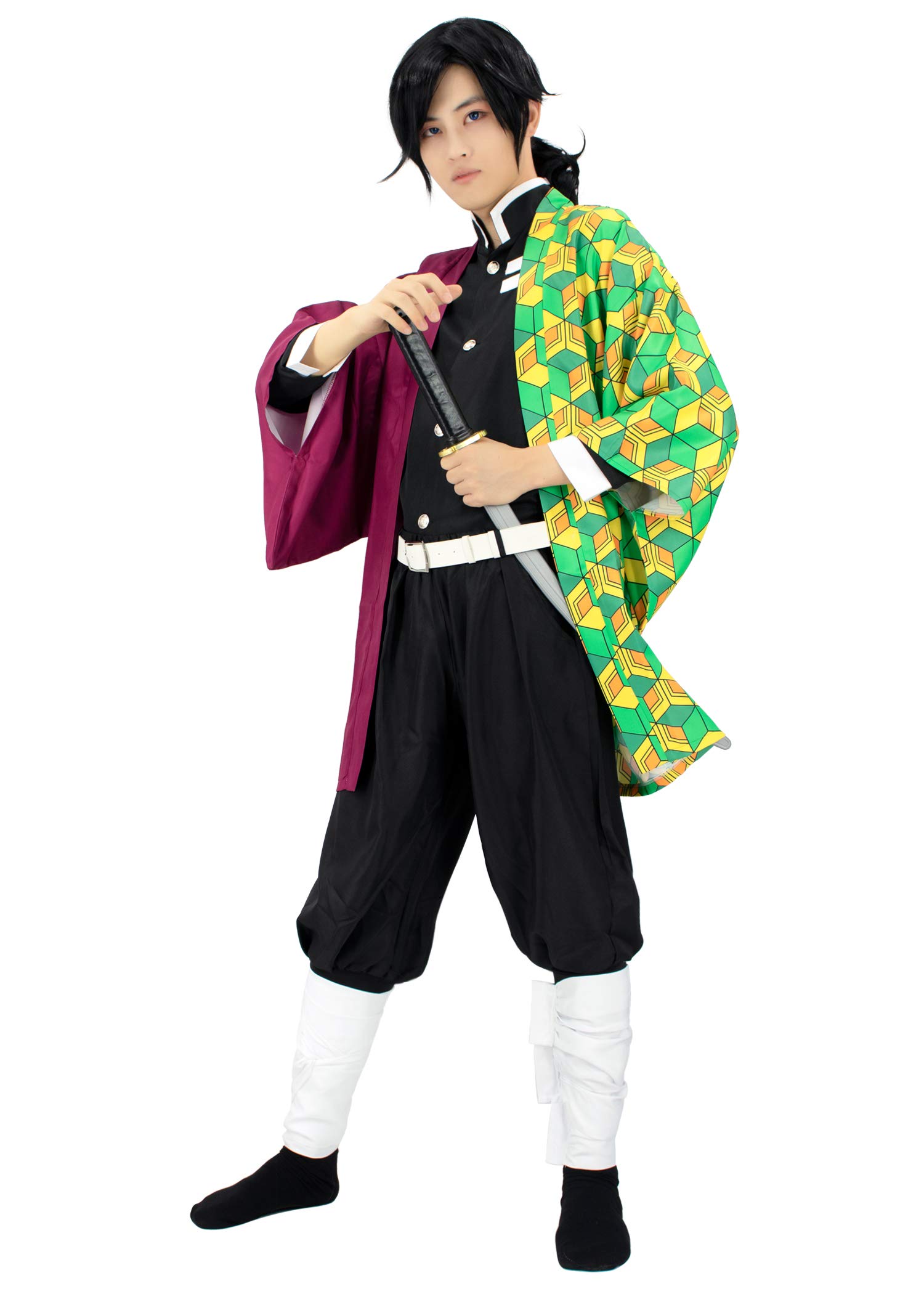 C-ZOFEK Giyuu Tomioka Cosplay Costume Black Team Suit with Haori