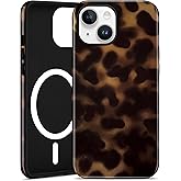 Jusy Compatible with MagSafe Brown Tortoise Shell Print Phone Case for iPhone 15, Amber Trendy Luxury Magnetic Soft TPU and Hard PC Protective Phone Cover for Women Girls - Tortoise Shell