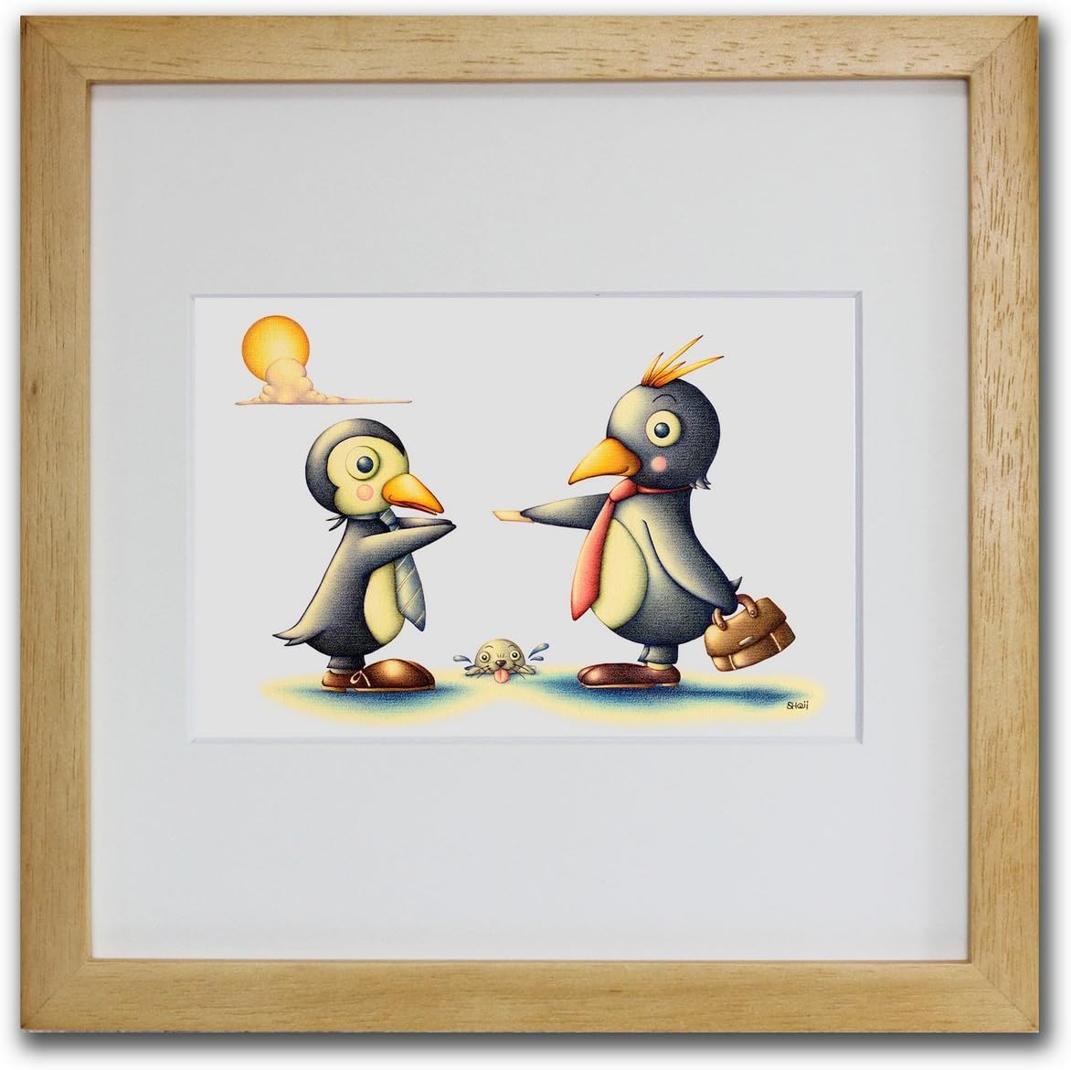 Amazon Co Jp 色鉛筆画 版画 サラリーマンペンギン Shoji絵画 インテリア 壁掛け アート ポスター フック 海 ピカソ 額縁 ホーム キッチン
