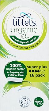Lil-Lets Organic Super Plus Non-Applicator Tampons 16 Units 100% Organic Cotton