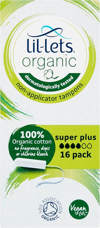 Lil-Lets Organic Super Plus Non-Applicator Tampons 16 Units 100% Organic Cotton
