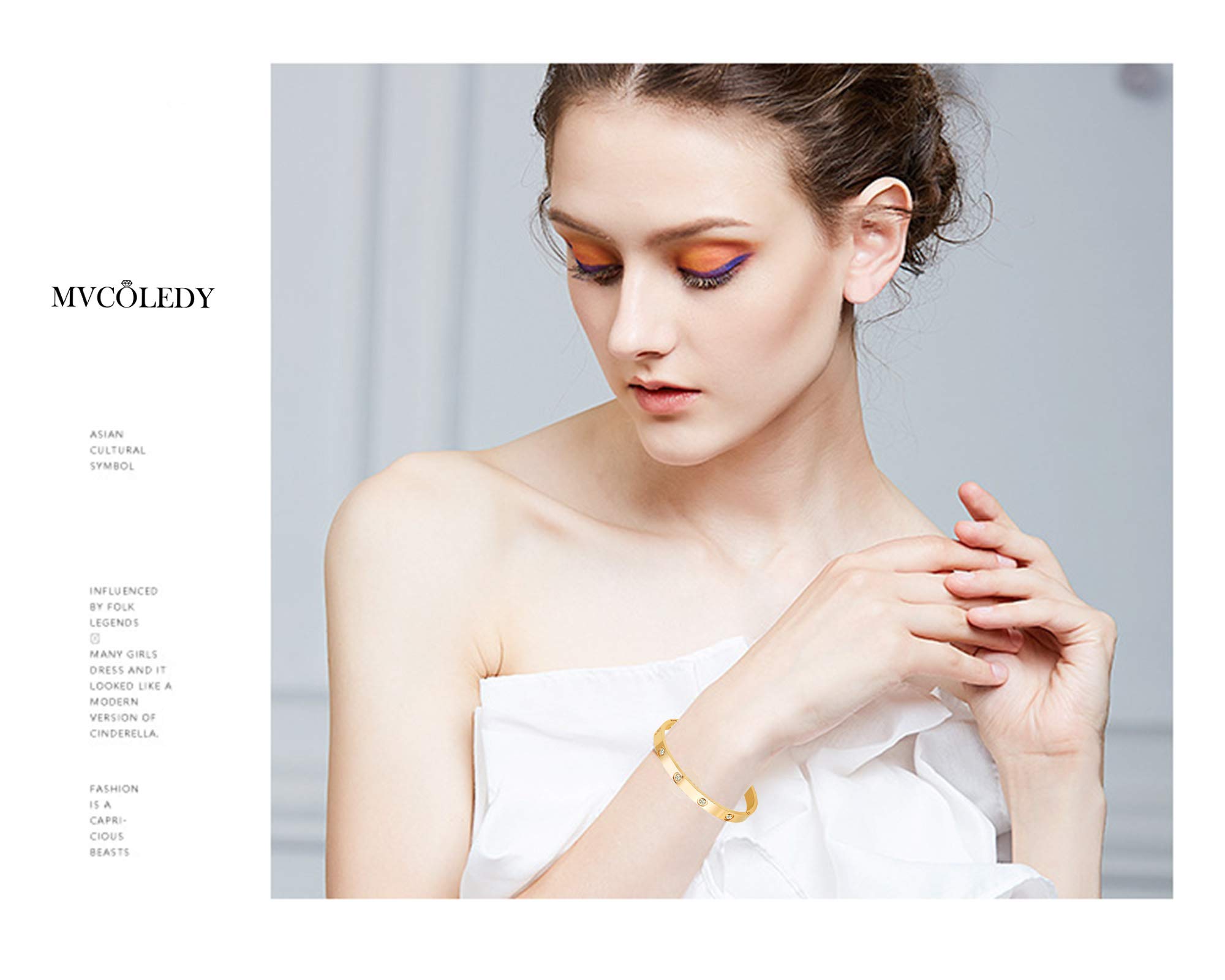 MVCOLEDY Jewelry 18 K Gold Bangle Bracelet CZ Stone Hinged Stainless Steel with Crystal Bangle for Women Small Size 6.7\