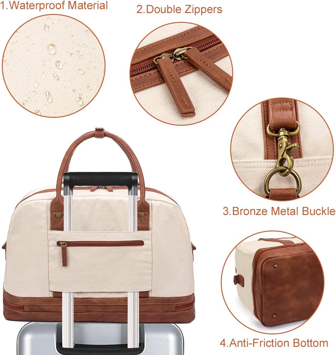  | Weekender Bag for Women Canvas Overnight Bag Large Travel Bags for Women Carry on Shoulder Duffle Bag With Shoe Compartment, Perfect for Travel/Daily Use/Birthday Gift (Beige) | Travel Duffels