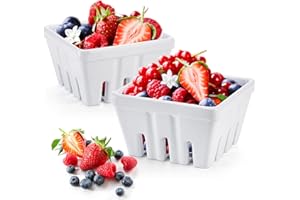 ZEAYEA Set of 2 Berry Basket, Melamine Berry Bowl With Holes, Square Kitchen Fruit Basket for Christmas, 5" Colander for Stra