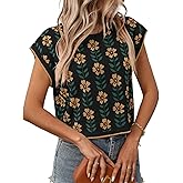 Womens Spring Trendy Crop Tops Crew Neck Cap Sleeve Cute Flower Knit Sweater Summer Trendy Vacation Pullover Tops