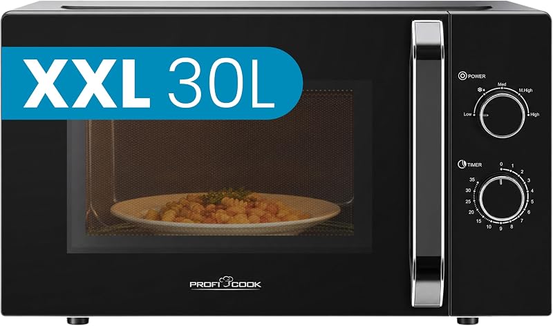 Forno a microonde ProfiCook XXL | 30 litri | 950 Watt | Piatto girevole da 31,5 cm | 5 livelli di potenza | Funzione di scongelamento | Illuminazione della camera di cottura | PC-MW 1354