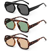 YDAOWKN Retro Square Aviator Sunglasses for Women Men Trendy Flat Top Sun Glasses UV Protection Vintage Shades